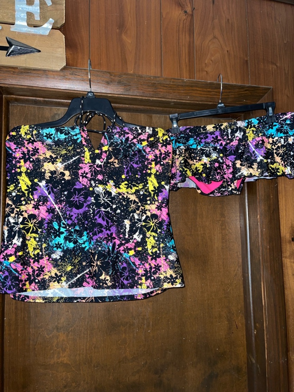 Arizona Jean Company Pink and Multicolor Floral Swim Set